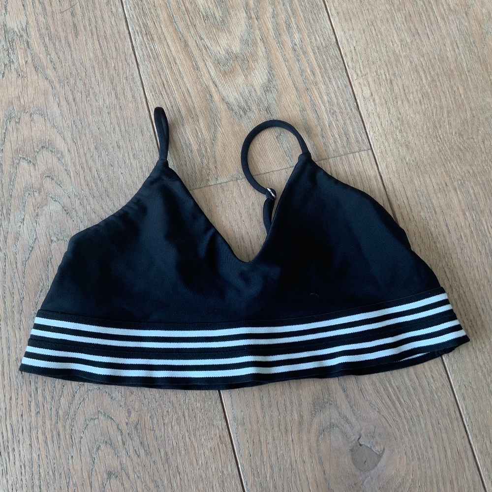 Mikoh black top with striped lining at bottom